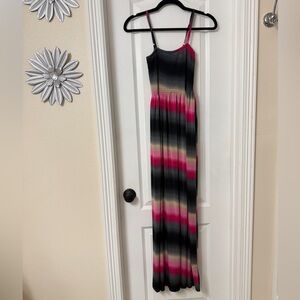 Sunkissed smocked waist ombre black pink cream maxi dress adjustable straps XL